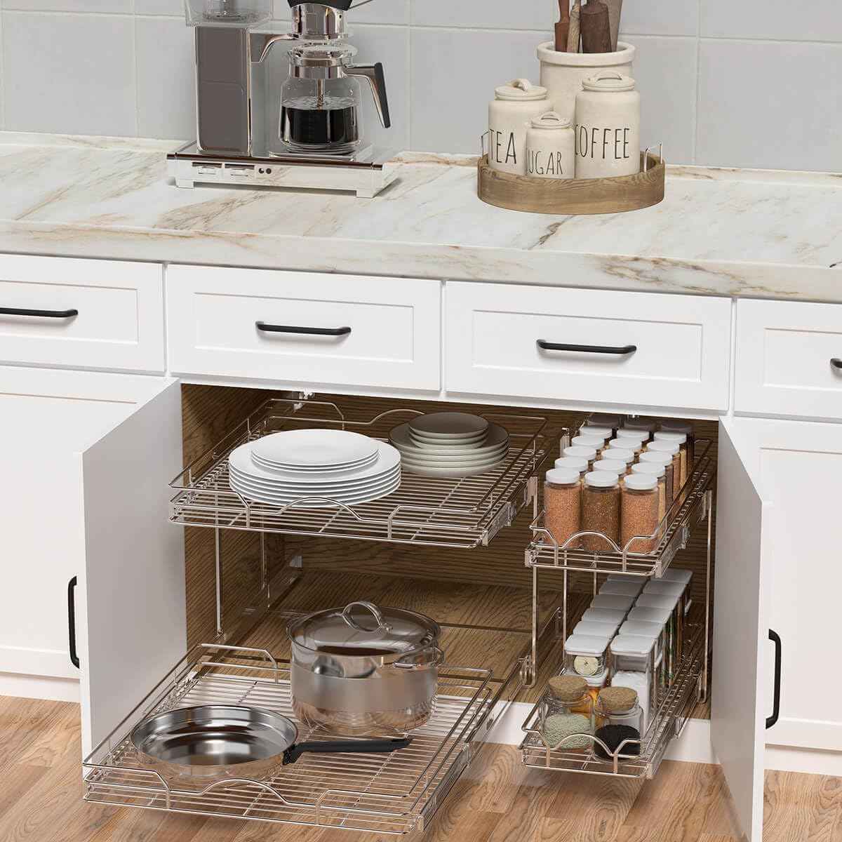 OCG 2-Tier Pull-Out Cabinet Organizer, 12.5" W x 21" D