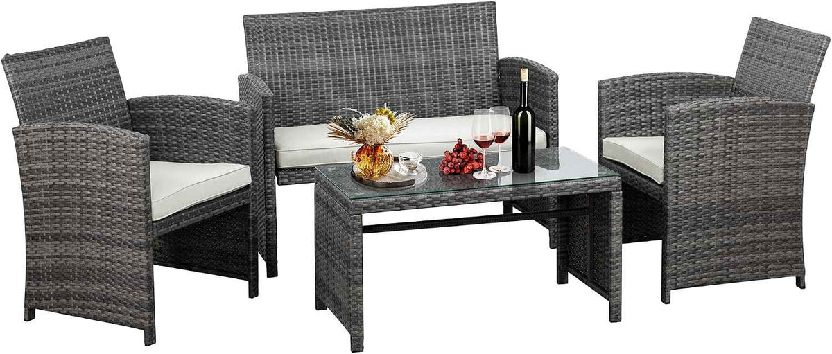 4 Piece Outdoor Patio Furniture Set, Outdoor Wicker Rattan Chairs