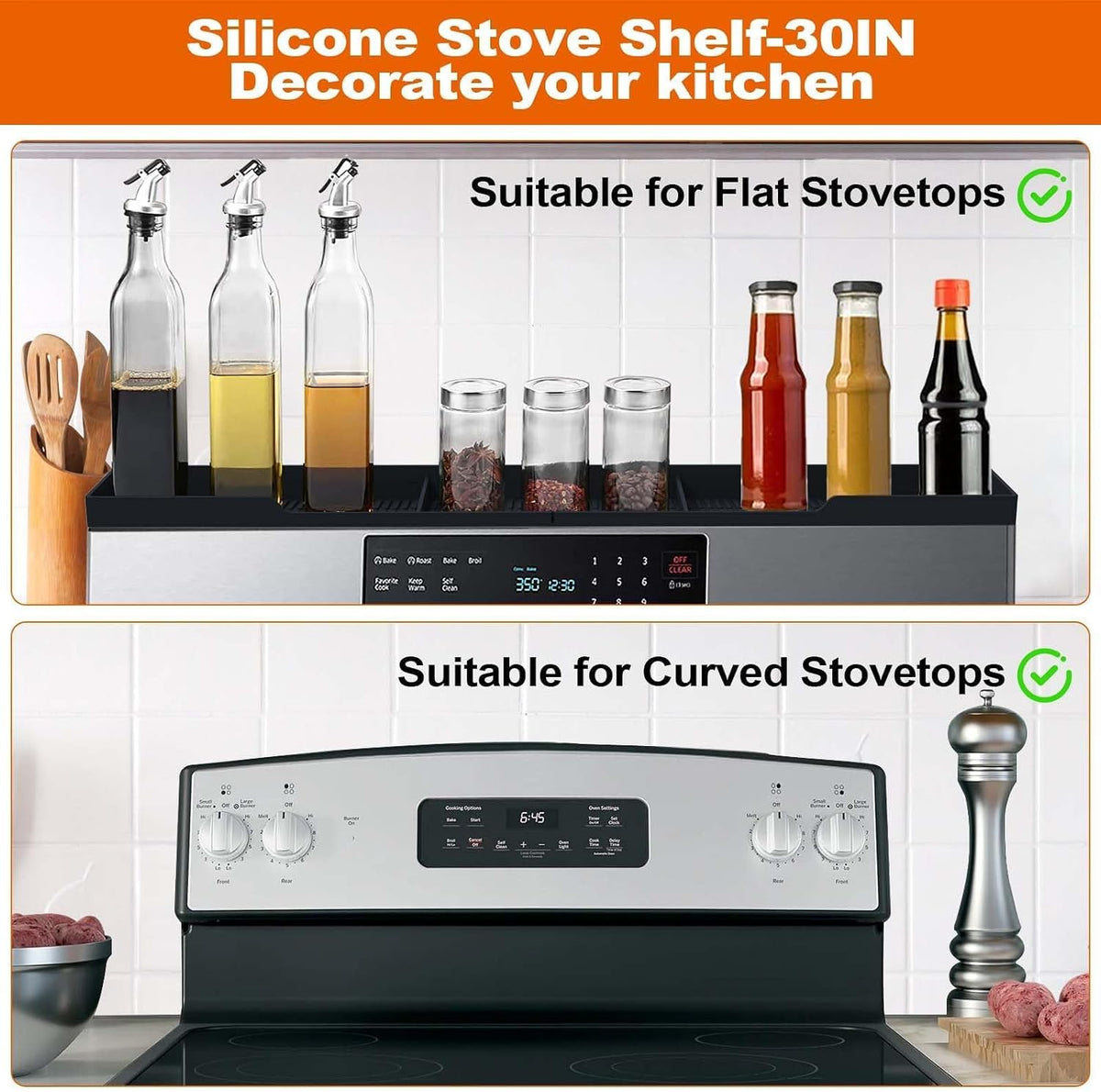 AWOKE 30-Inch Silicone Stove Top Shelf, Black