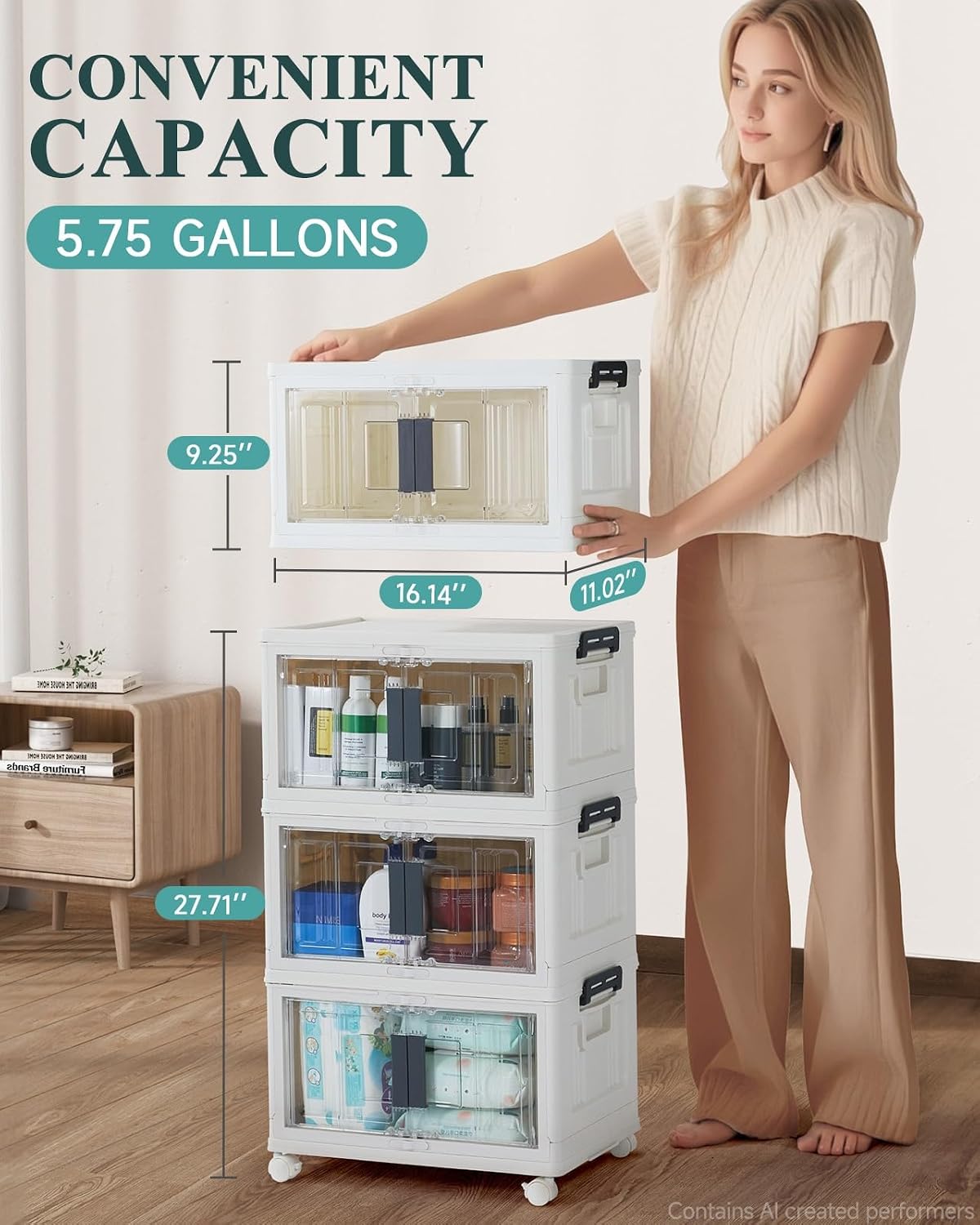 OlarHike 23QT Storage Bins with Lids for Closet, Office, Dorm, 3 Pack | Multi-Lid, Lockable Cabinet, Doors & Wheels, School, Bathroom, Foldable Containers, Stackable Organizers, Plastic Drawers - Field & Nook