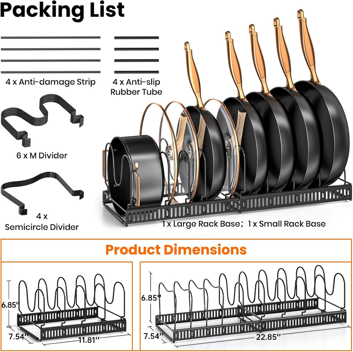 MUDEELA Expandable Pot, Pan & Lid Organizer, 10 Divider, Black