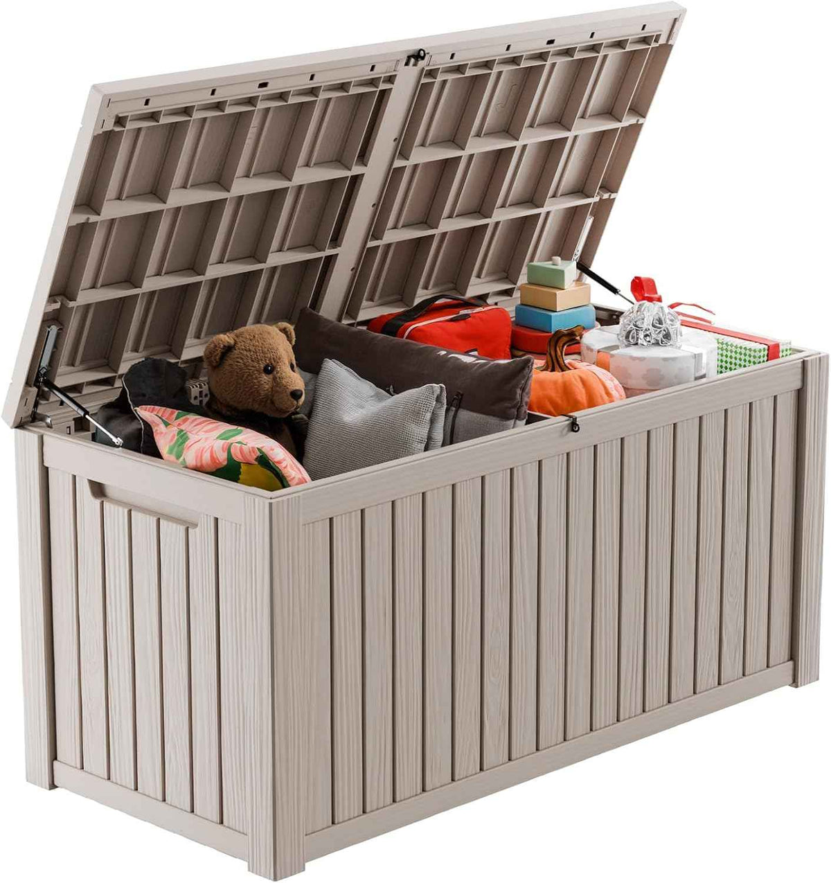 180 Gallon Resin Deck Box, Lockable Patio Outdoor Storage Box for Furniture, Garden Tools and Tools Storage, Waterproof Outside Storage Boxes - Grey
