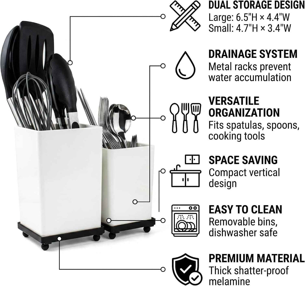 ECOIOU Tiered Counter Utensil Holder Set, White