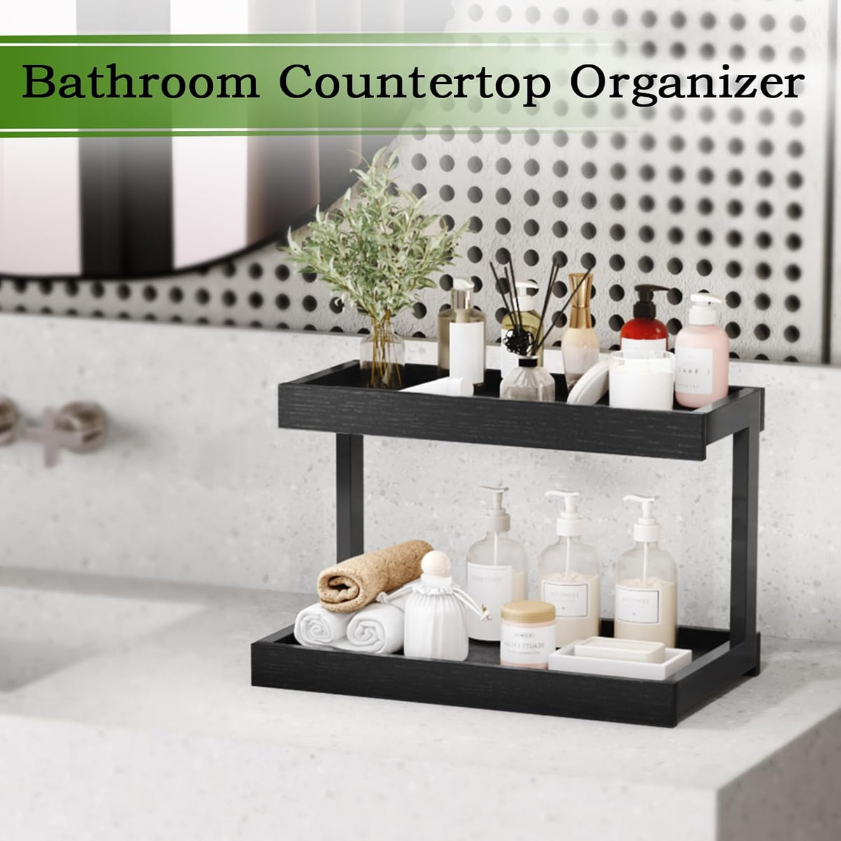Counter Shelf Organizer – 2-Tier Spice Rack for Countertop – Black - Field & Nook