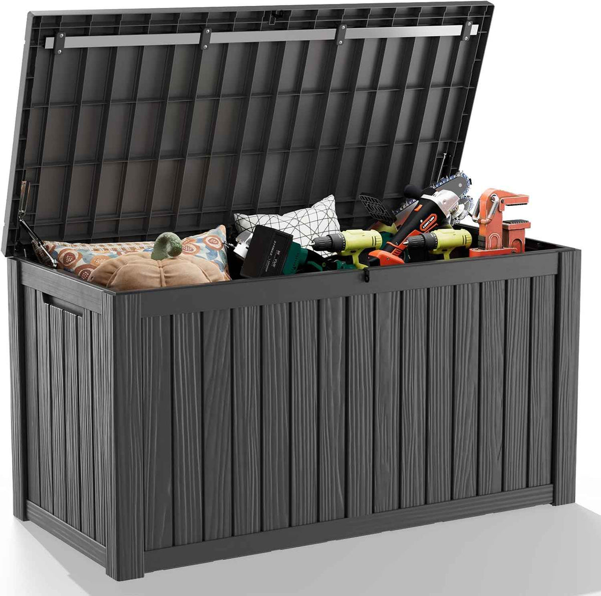 DRATO 150 Gallon Outdoor Storage Box, Large Waterproof Deck Box, Lockable Resin Storage Container with Reinforced Support for Patio Cushions, Garden Tools, UV-Resistant Outdoor Chest（Black）