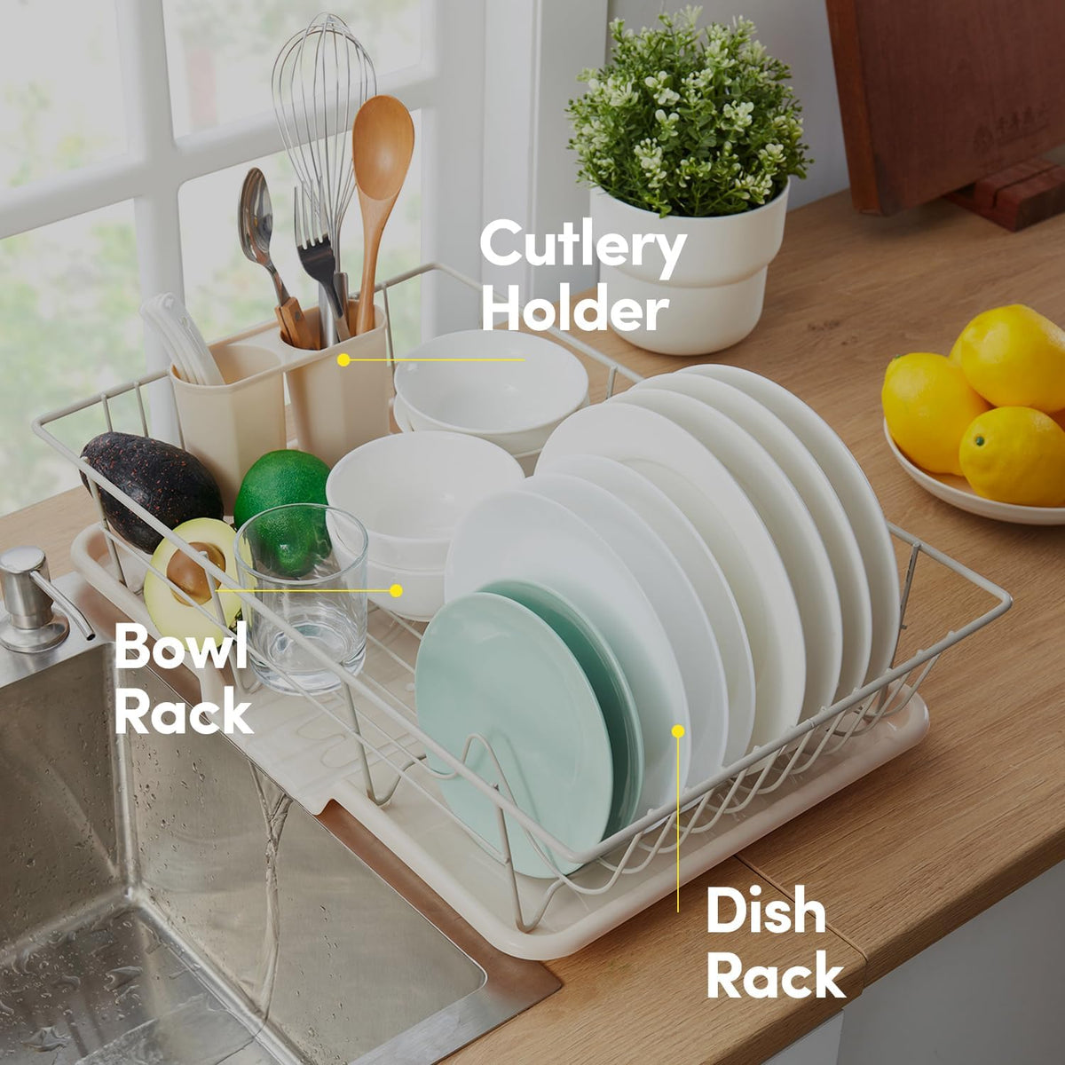 Sweet Home Collection 3-Piece Dish Drainer Rack Set, Beige