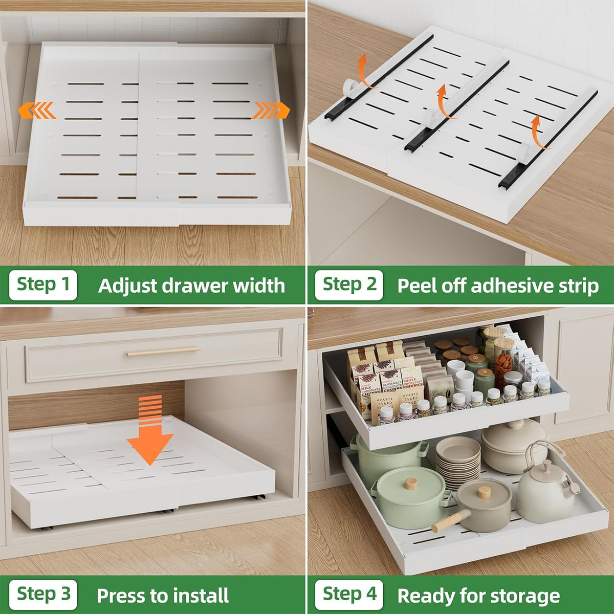 PAKETA 4 Pack Pull Out Cabinet Organizer, 21" Deep