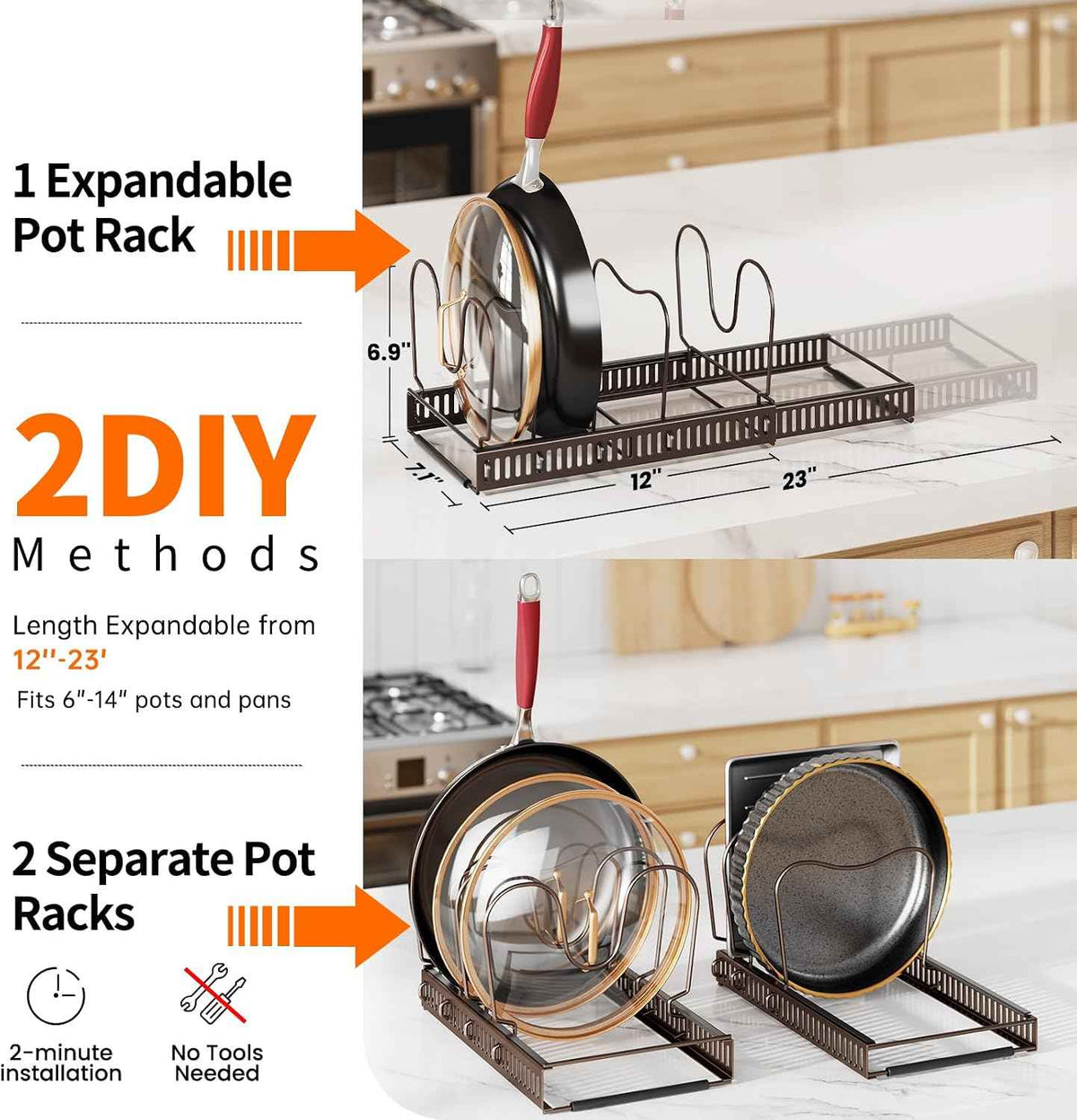 MUDEELA Expandable Pot Lid Organizer, 12 Divider, Bronze