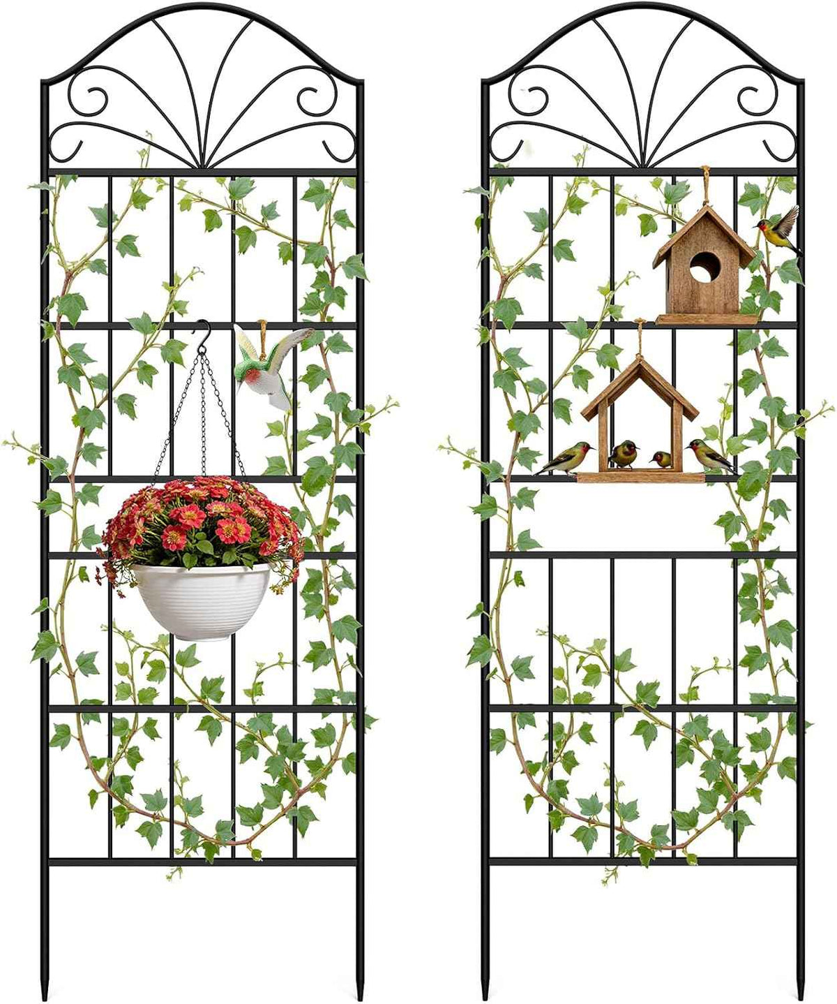 VOXOR Metal Trellis for Climbing Plants Outdoor, 60 * 19.7 Inch Tall Garden Trellis with Black Rustproof Coating, Decorative Rose Trellis for Climbing Roses, Vines, and Flowers, 2 Pack