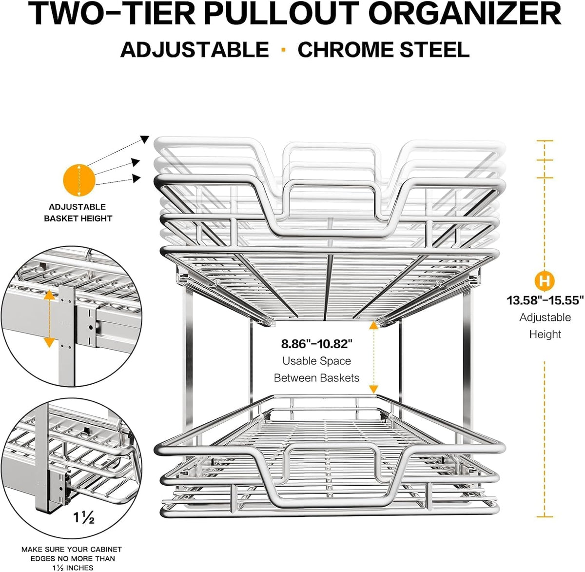 2-Tier Kitchen Cabinet Pull Out Shelf Organizer, 14" W x 21" D