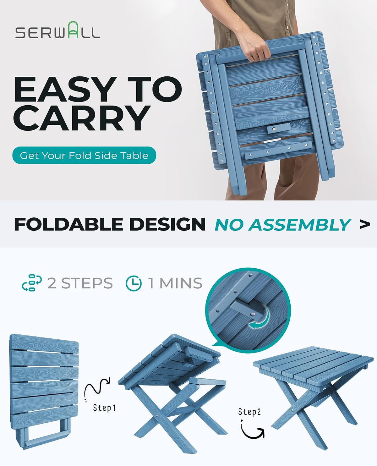 Compact Folding HDPE Outdoor Side Table – Navy - Field & Nook