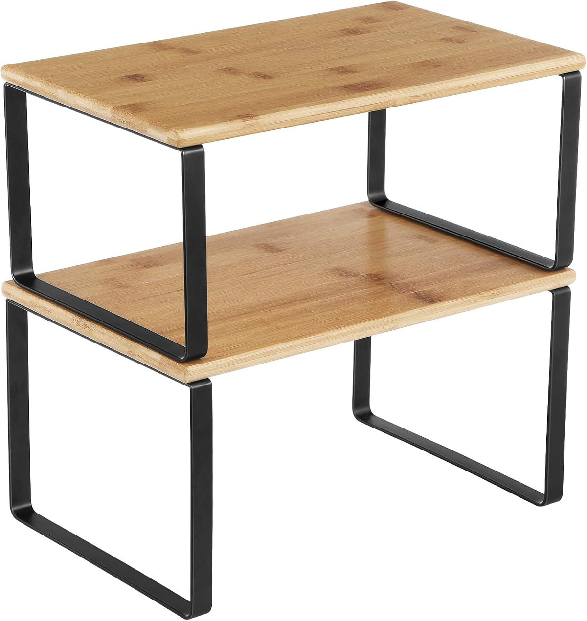 SONGMICS Cabinet Organizer Shelf, Set of 2 Kitchen Counter Shelves, Kitchen Storage, Spice Rack, Stackable, Expandable, Metal and Engineered Wood, 11.7 Inches, Ink Black and Natural Beige UKCS02NB - Field & Nook
