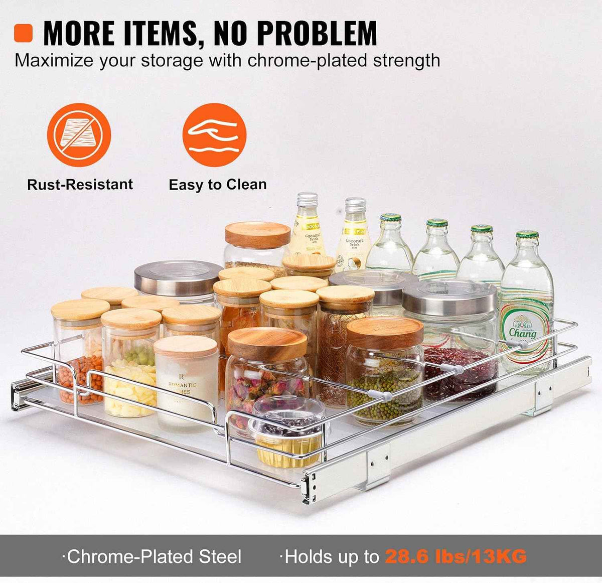VEVOR 18.5"Wx21"Dx3.5"H Pull Out Cabinet Organizer, Heavy Duty Slide