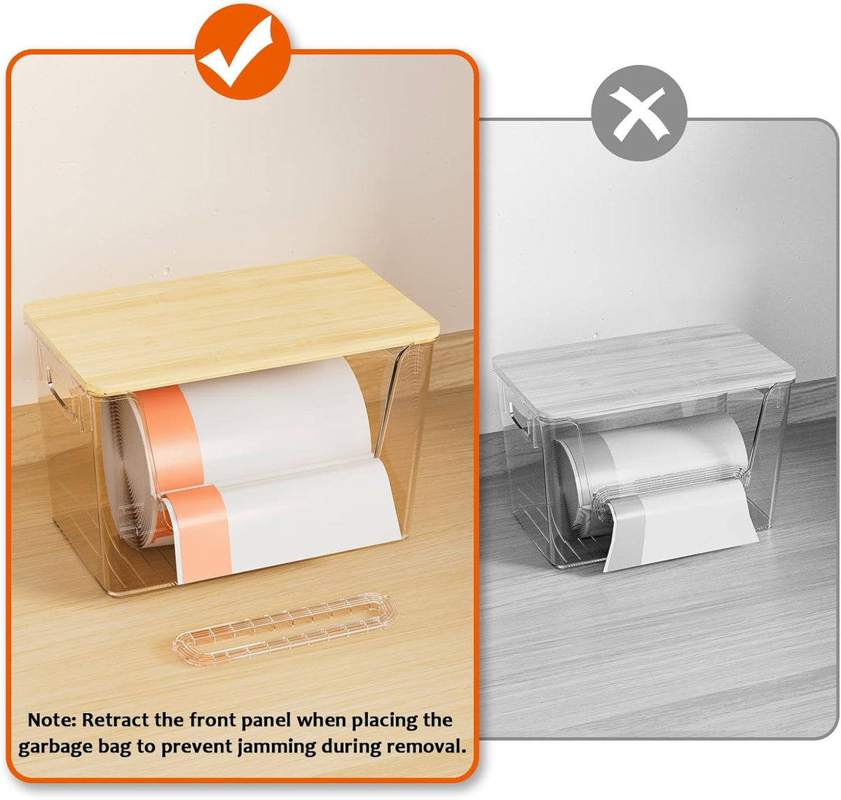 Delamu 2 Set Pantry Organizers and Storage,Trash Bag Dispenser with Bamboo Top,Stackable Trash Bag Dispenser Under Sink Organizer for 4-30 GalBags,Onion,Potato,Fruits,Amber(11-7/32"L*7" W*7-1/8"H) - Field & Nook