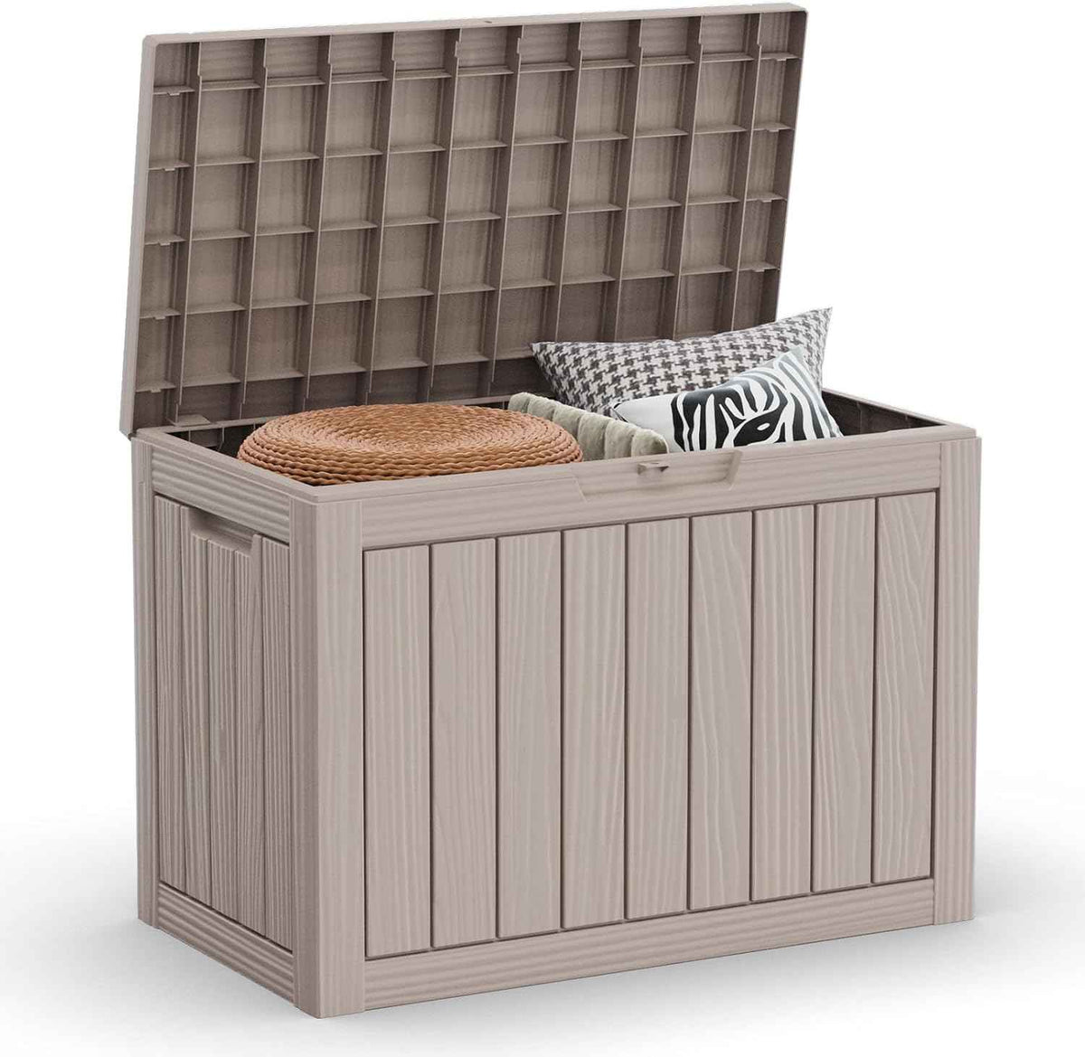 45 Gallon Outdoor Storage Box Waterproof Lockable Resin Deck Box Large, Patio Storage Bin for Pool Accessories Cushion Furniture, Garden Tools, UV-Resistant Outside Delivery Light Coffee