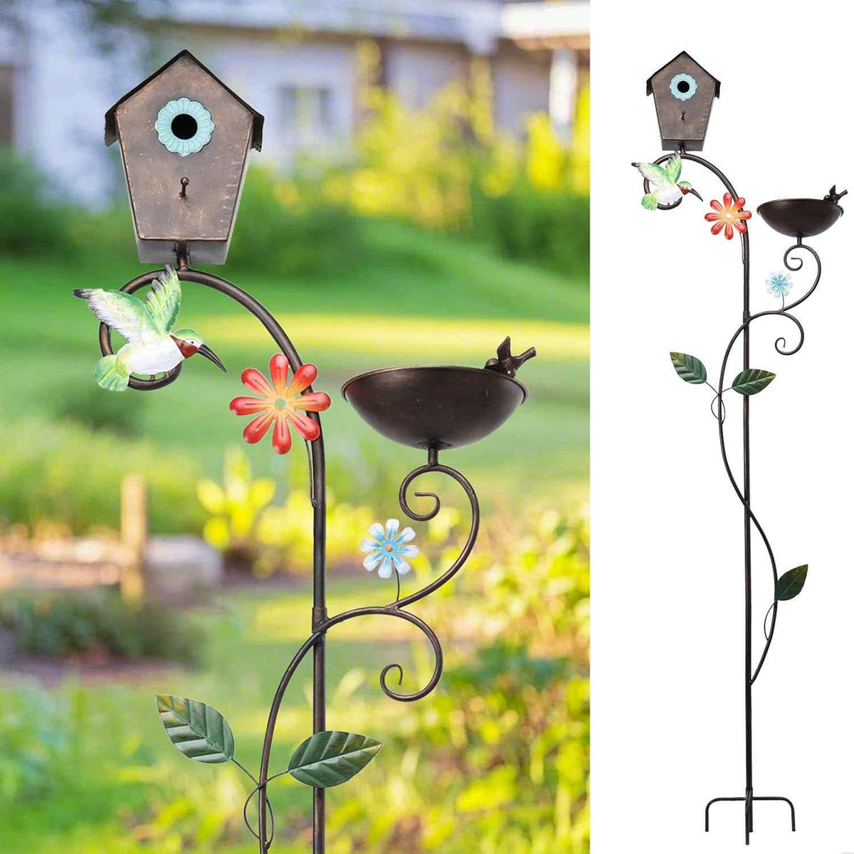 Yinns Metal Bird House, Decorative Birdhouse Stake with Bowl for Yard Decor | 69“ Bird House with Baths Bird Pole, Heavy Duty Birdhouse Stake for Outdoor Metal Bird Bath Bowl for Outside Garden Decor
