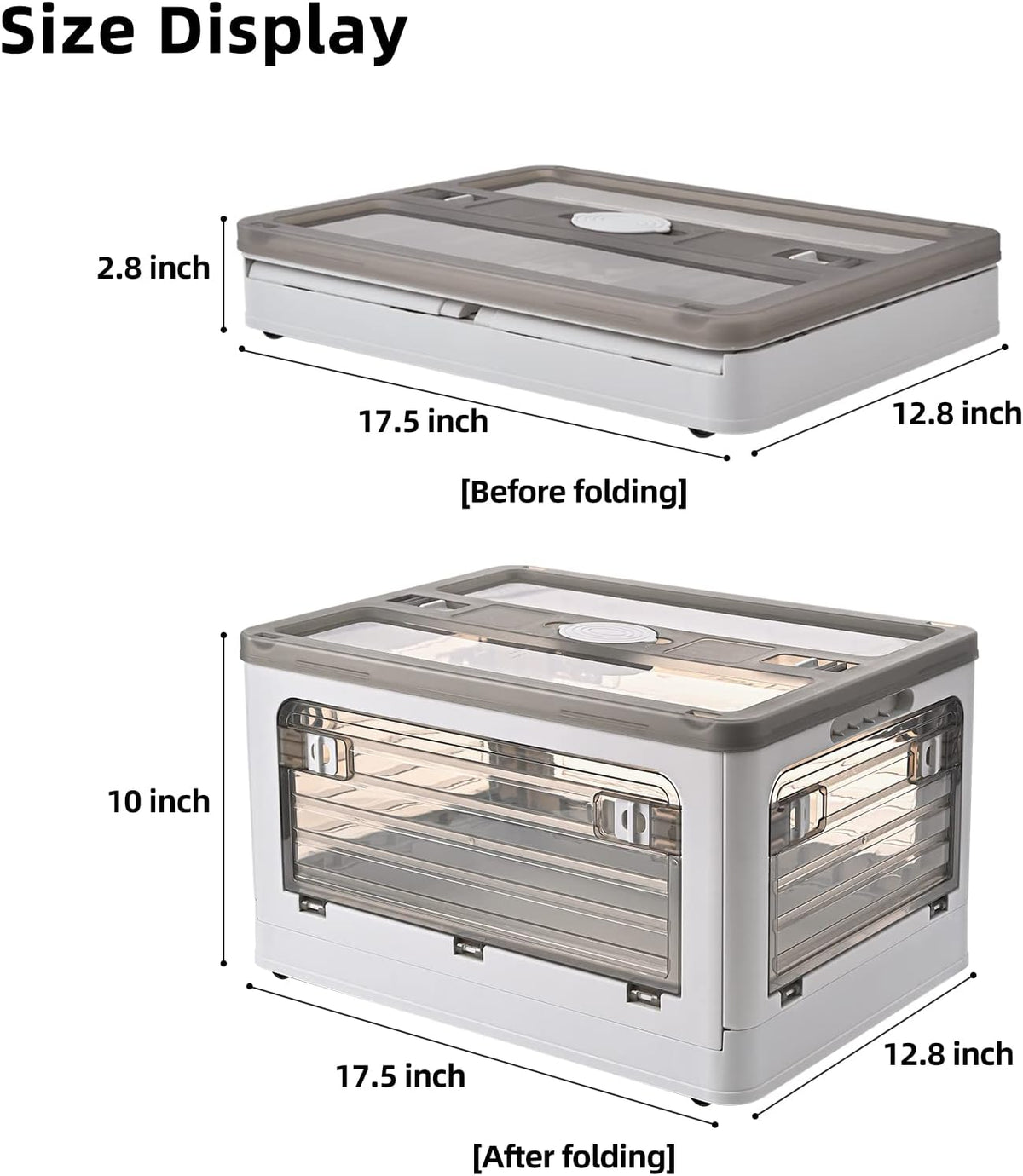 32Qt Plastic Storage Bins With Lid, Collapsible With Wheels, 4 Doors, Stackable for Organizing Clothes, Snacks and Camping, 2-Pack (Grey) - Field & Nook