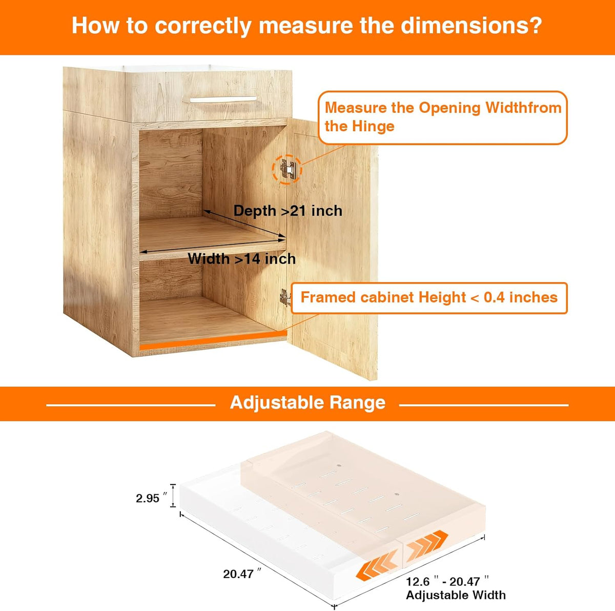 Pull Out Cabinet Organizer Expandable 12.6"-20.4"Wx 21"Deep,1 Pack