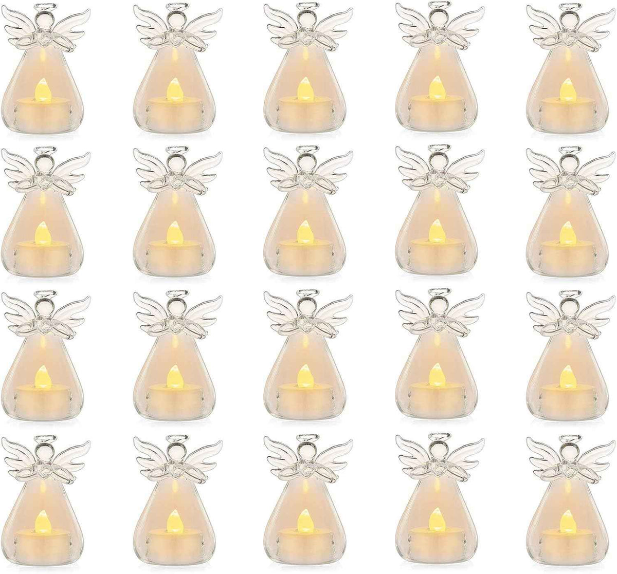 Pack of 20 Hanging Glass Candle Holders Angel Candleholders with Led Tealight Candle Inside Votive Decoration for Wedding Party Restaurant Hotel Garden Decoration,(18+2 Pcs)
