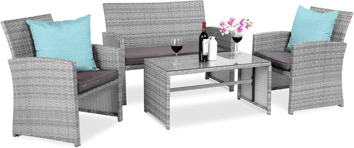 Choice Products 4-Piece Outdoor Wicker Patio Conversation Furniture