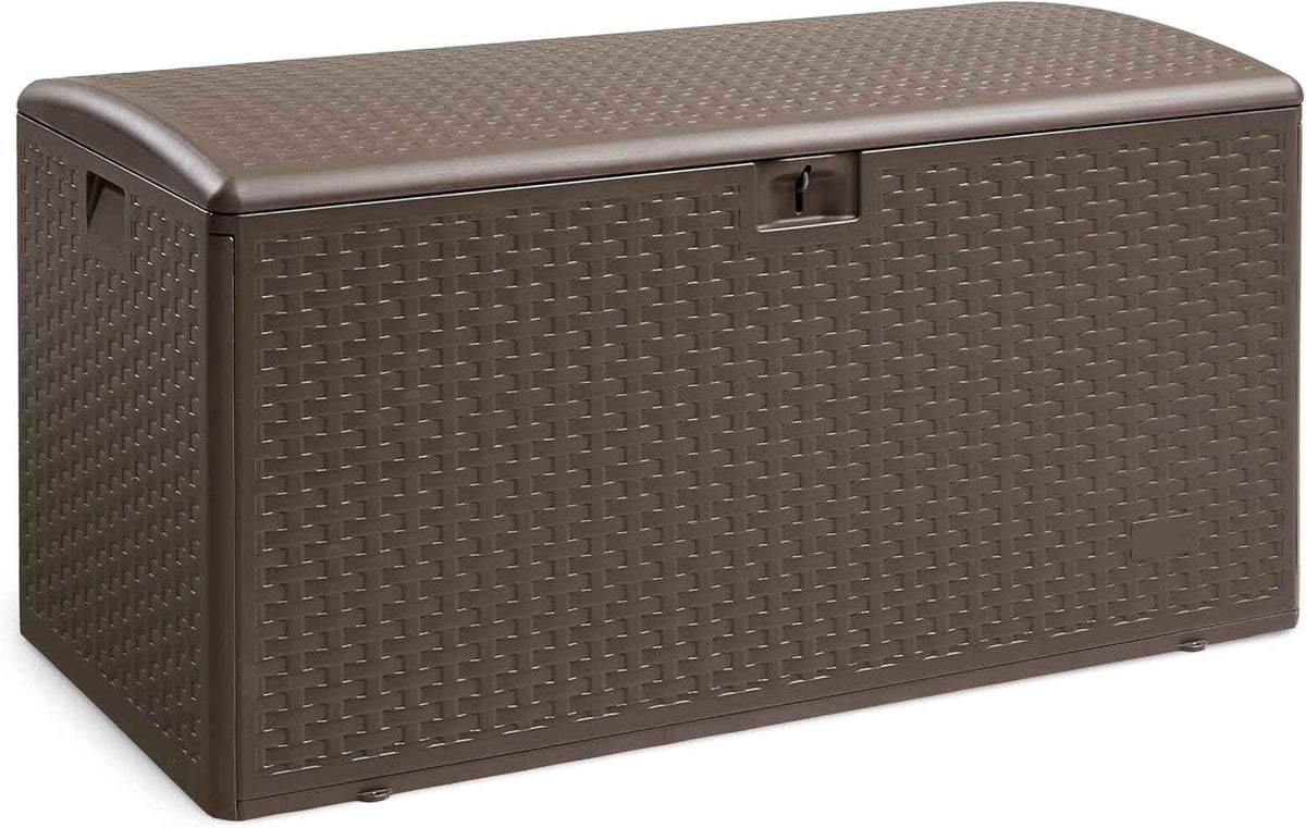 Amazon Basics Outdoor Organization & Storage Deck Box with Lid, 99 Gallon, Brown
