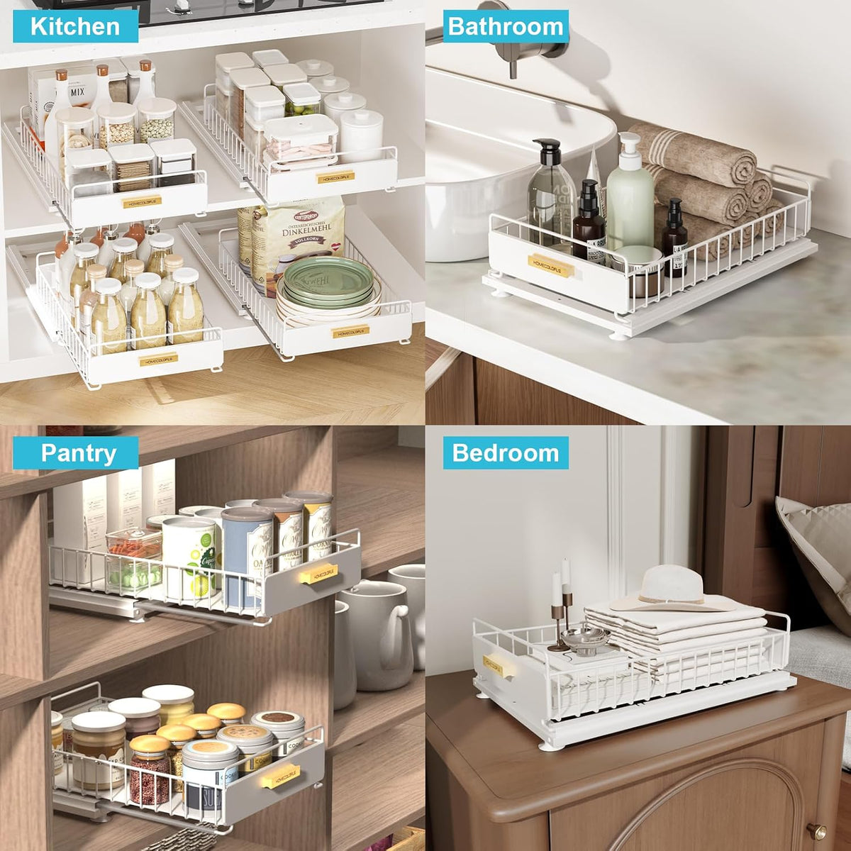 Pull Out Cabinet Organizer, 2 Pack, White