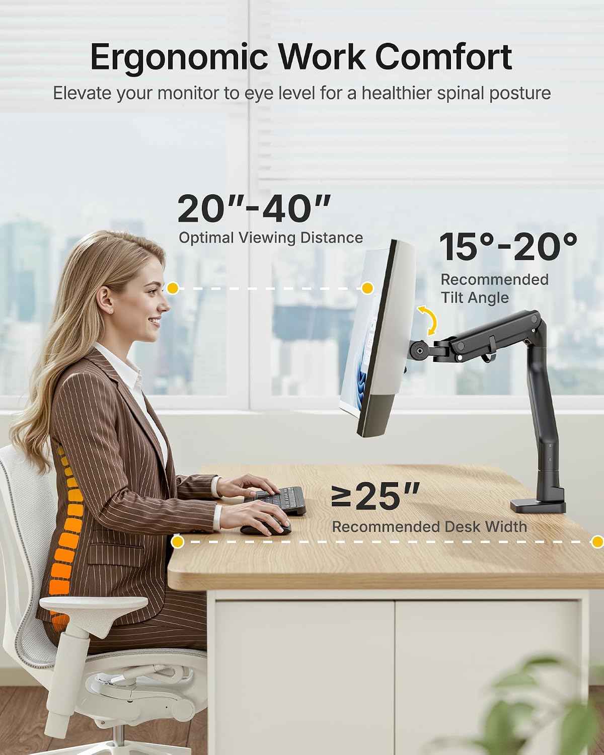 monTEK Heavy Duty Monitor Arm, 17-57" Ultrawide, Gas Spring, 59.4 lbs，Black | Desk Monitor Mount Holds 49" 57" Ultrawide Curved Screen Up to 59.4 lbs with No Sag,Clamp & Grommet Arm,75/100 VESA