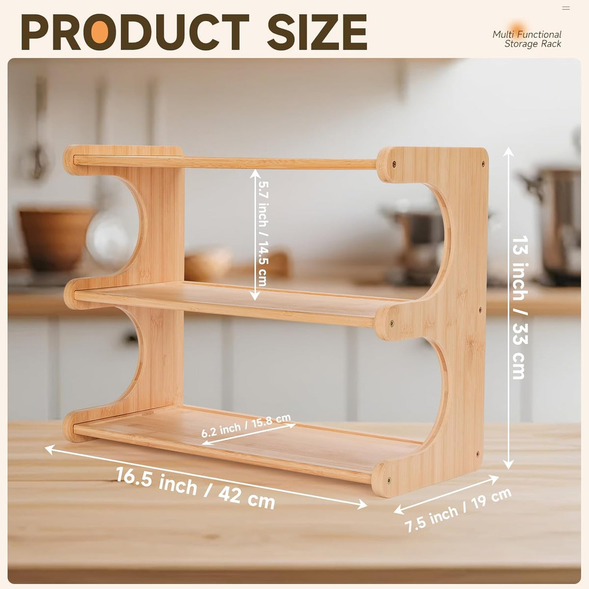 Spice Rack, 3-Tier Bamboo Spice Rack Organizer for Countertops - Kitchen, Pantry and Cupboard Storage Organizer - Field & Nook