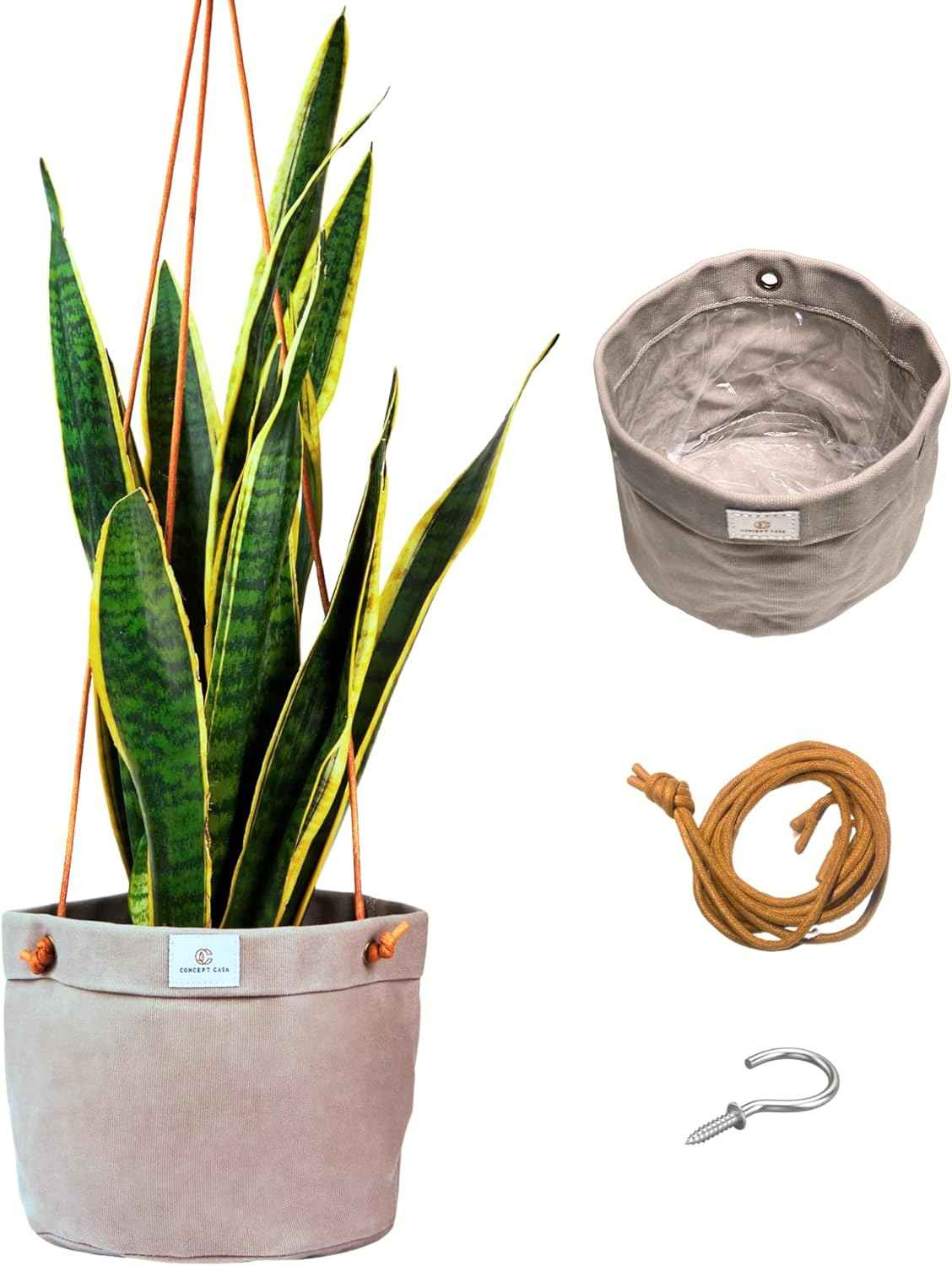 Large Waxed Canvas Handmade Hanging Planter for Indoor/Outdoor Plants, Hanging Basket Plant Holder Stone Gray with Hook