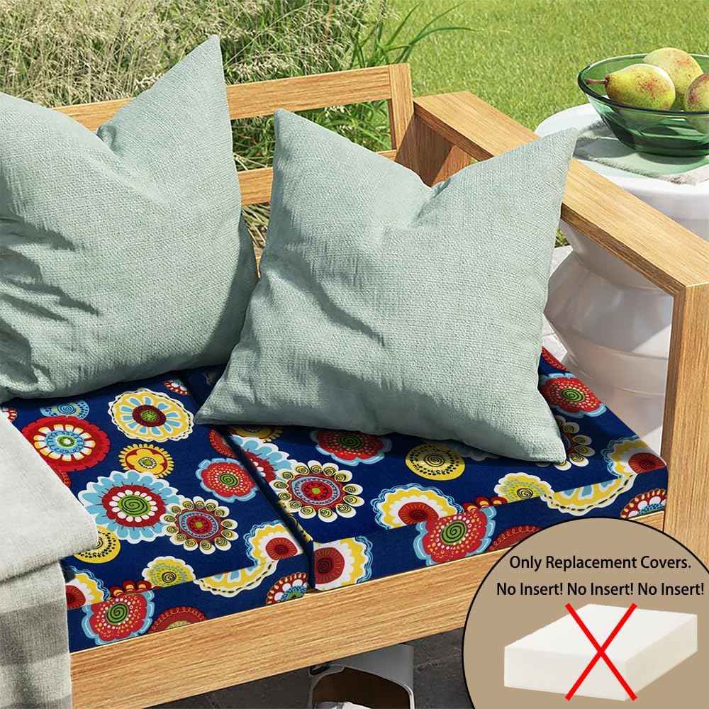 Magpie Fabrics Indoor Outdoor Cushion Cover Replacement 2 Pack, NO Insert! Water Repellent Slipcover with Ties Decor for Patio Garden Chair Sofa Bench Wicker(Floral Navy, 20x18x4 Inch)