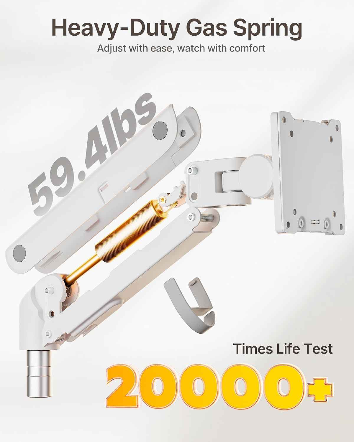 monTEK Dual Monitor Arm, Vertical Stackable 57", Heavy Duty with USB White | Vertical Stackable Gas Spring Arm For 17–57" Ultrawide Monitors,Up To 59.4 Lbs Each, 75/100 VESA Mount with USB 3.0A/C