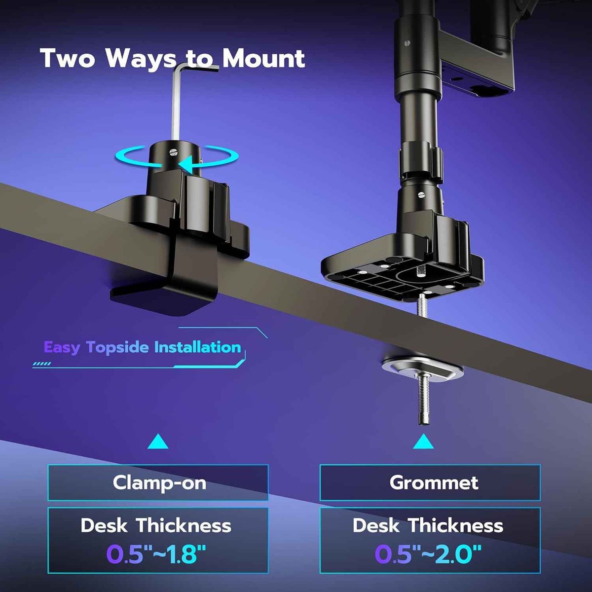 ARES WING Dual Monitor Arm Desk Mount for 17-49 Inch Ultrawide Monitors, Heavy Duty Dual Monitor Mount Holds 44 lbs, Full Motion Gas Spring Vertical Monitor Mount, 75/100 VESA Mount, Black
