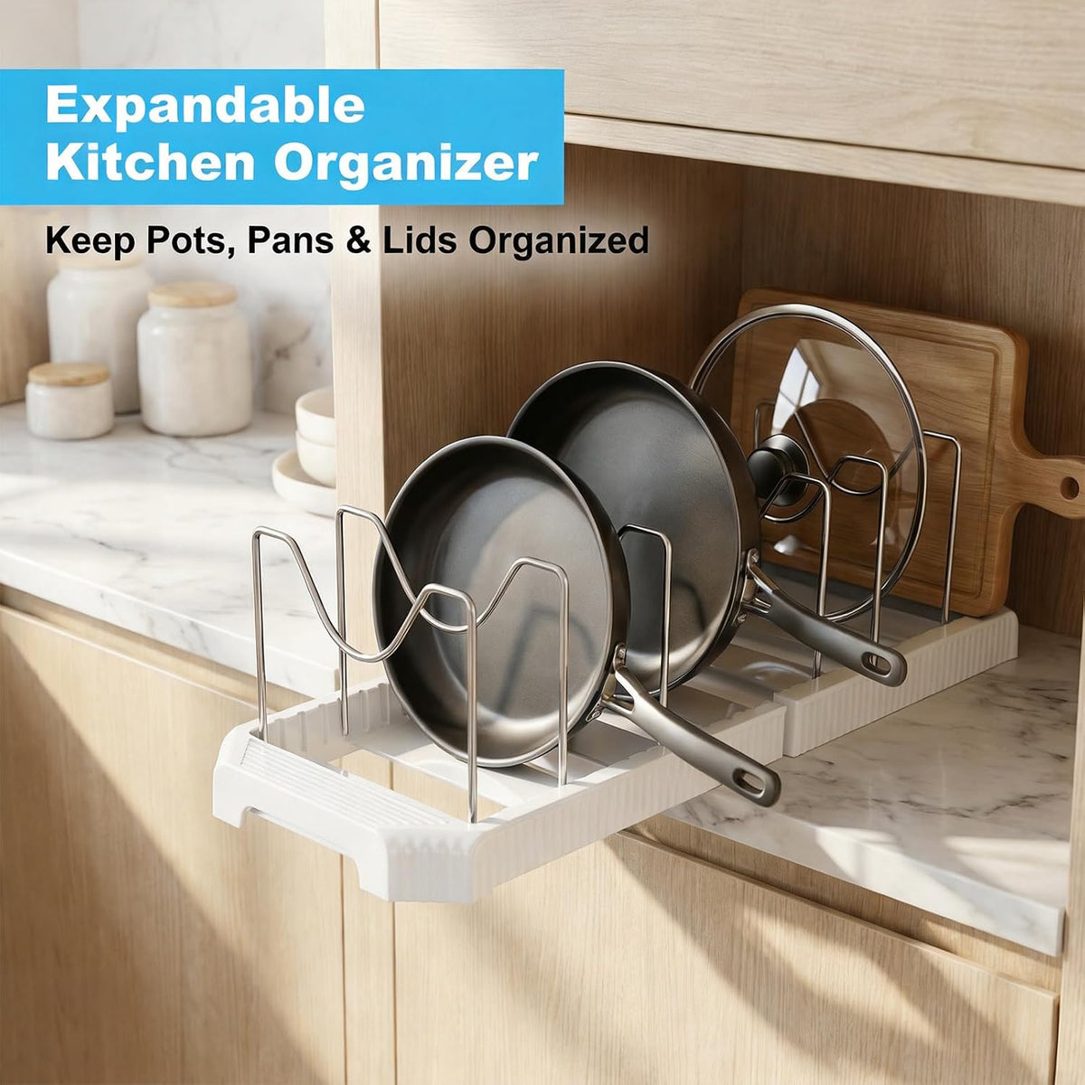 Expandable Pot Lid Organizer, 12.99''-22.05'', White