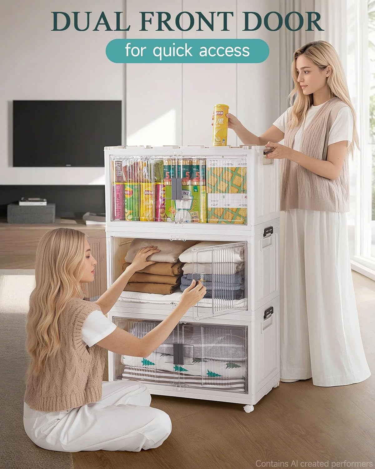 OlarHike 97QT Storage Bins with Lids for Closet, Garage, Shelves, 5 Pack | Multi-Lid, Lockable, Large Capacity, Doors & Wheels, Foldable Containers, Stackable Organizer, Plastic Drawers, School, Dorm - Field & Nook