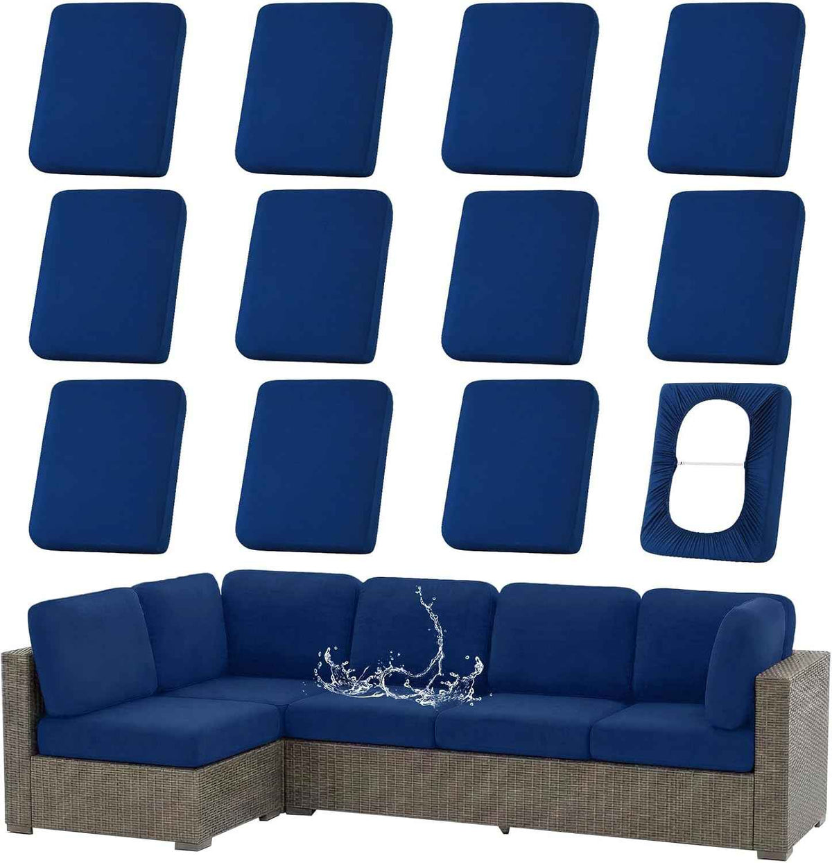 Waterproof Outdoor Cushion Covers, Stretch Patio Slipcovers | UV Resistant Coating, Stretch Fabric, Waterproof Protection, Replacement Covers, Fits Patio Furniture Cushions (12 Pieces)