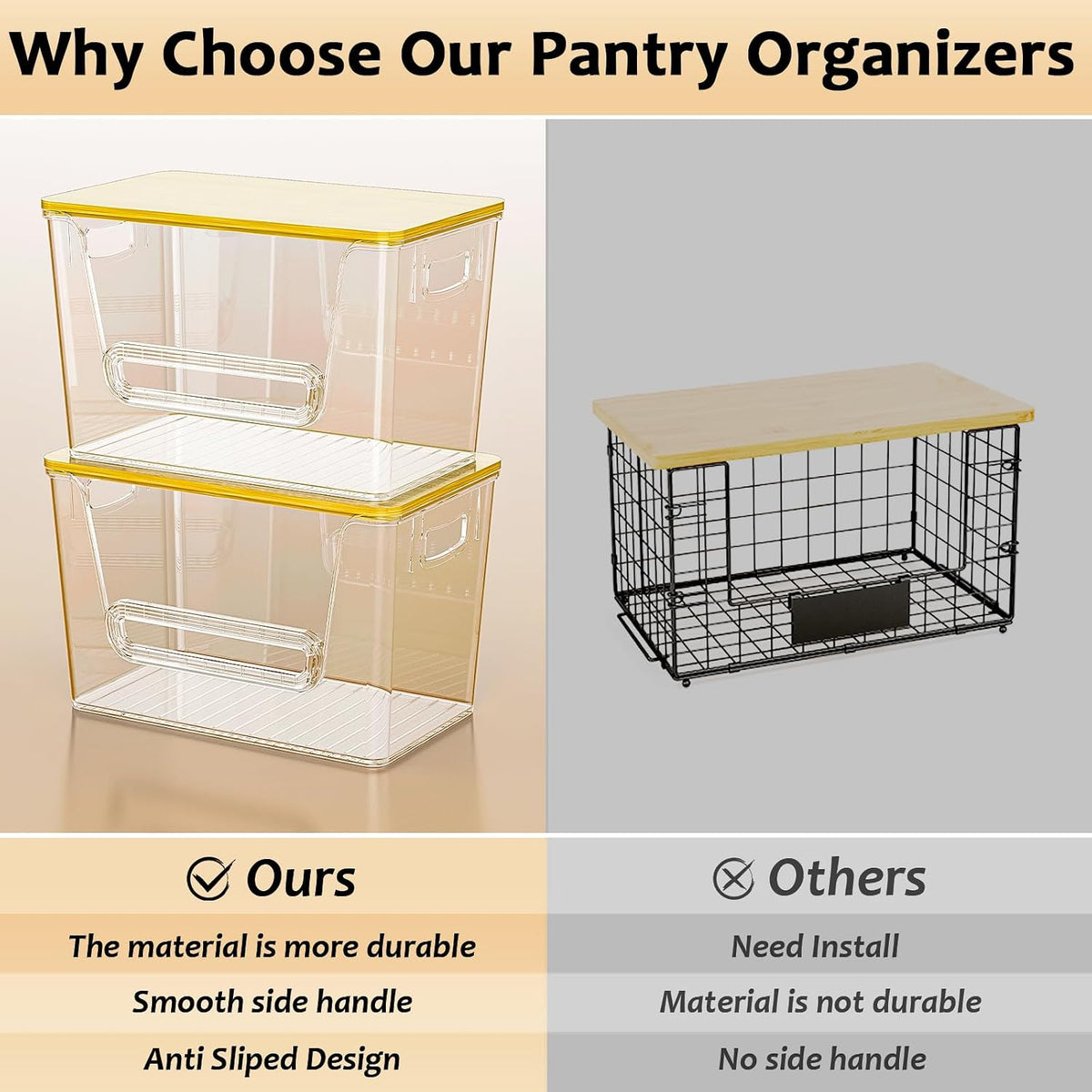 Delamu 2 Set Pantry Organizers and Storage,Trash Bag Dispenser with Bamboo Top,Stackable Trash Bag Dispenser Under Sink Organizer for 4-30 GalBags,Onion,Potato,Fruits,Amber(11-7/32"L*7" W*7-1/8"H) - Field & Nook