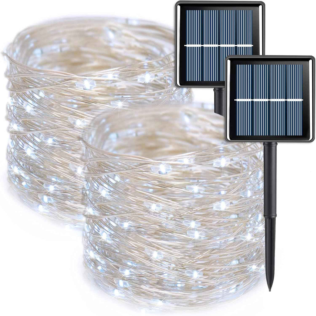 QITONG Extra-Long 144FT White Solar Fairy Lights, 2 Pack Total 400LED Solar String Lights Outdoor Waterproof, 8 Modes Silver Wire Solar Twinkle Mini Lights