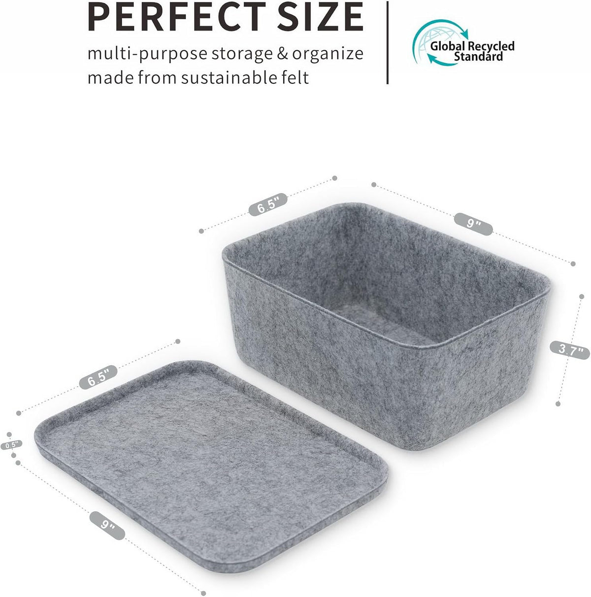 Lidded office desk drawer organizer bins Deep draw organiser Felt storage box - Field & Nook