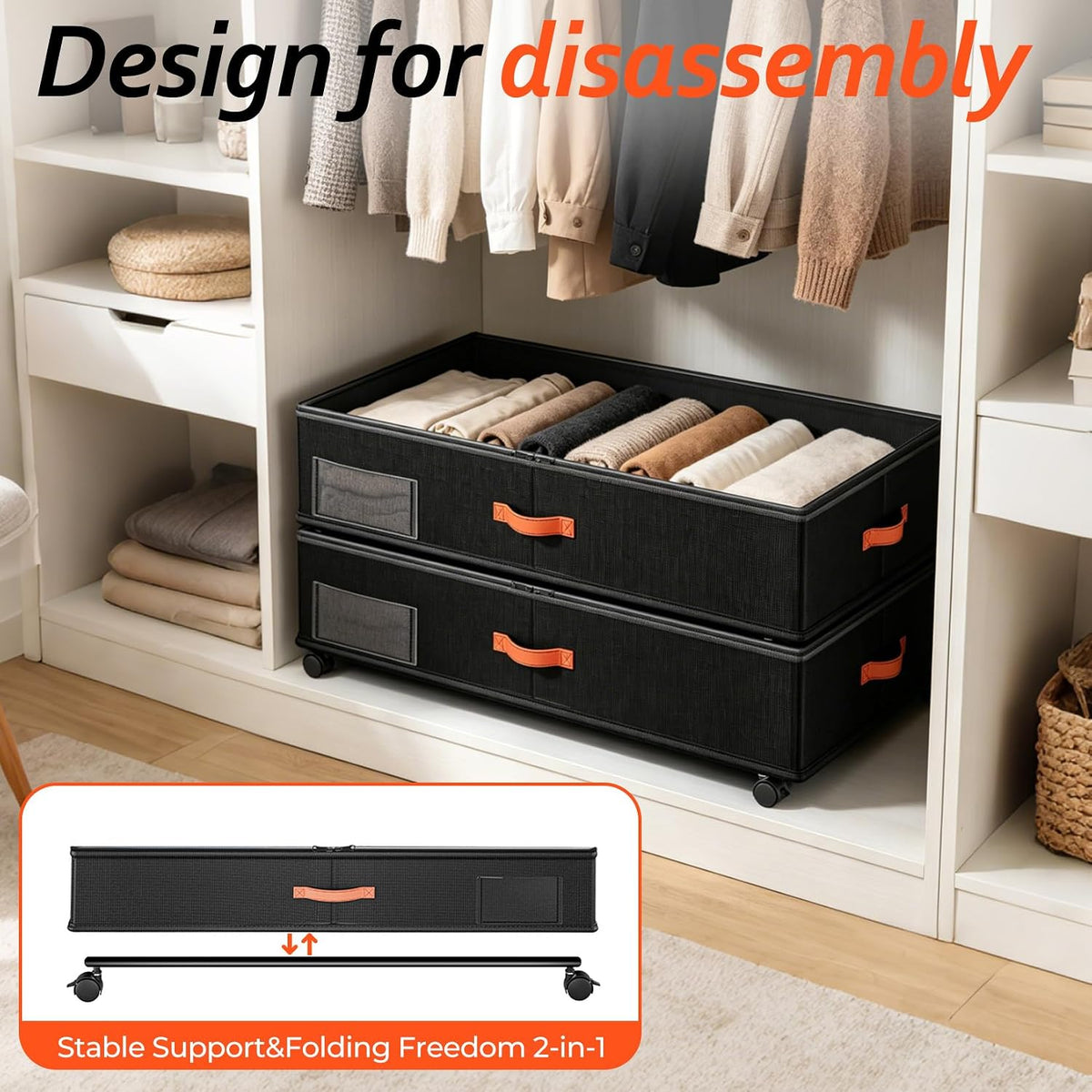 Under Bed Storage with Wheels 2-Pack, Under Bed Storage Containers 66L Clear Lids, Rolling Storage Drawers for Clothes Shoes Blankets, Underbed Organizer Bins(30" L x 16.2" W x 7.5" H) - Field & Nook