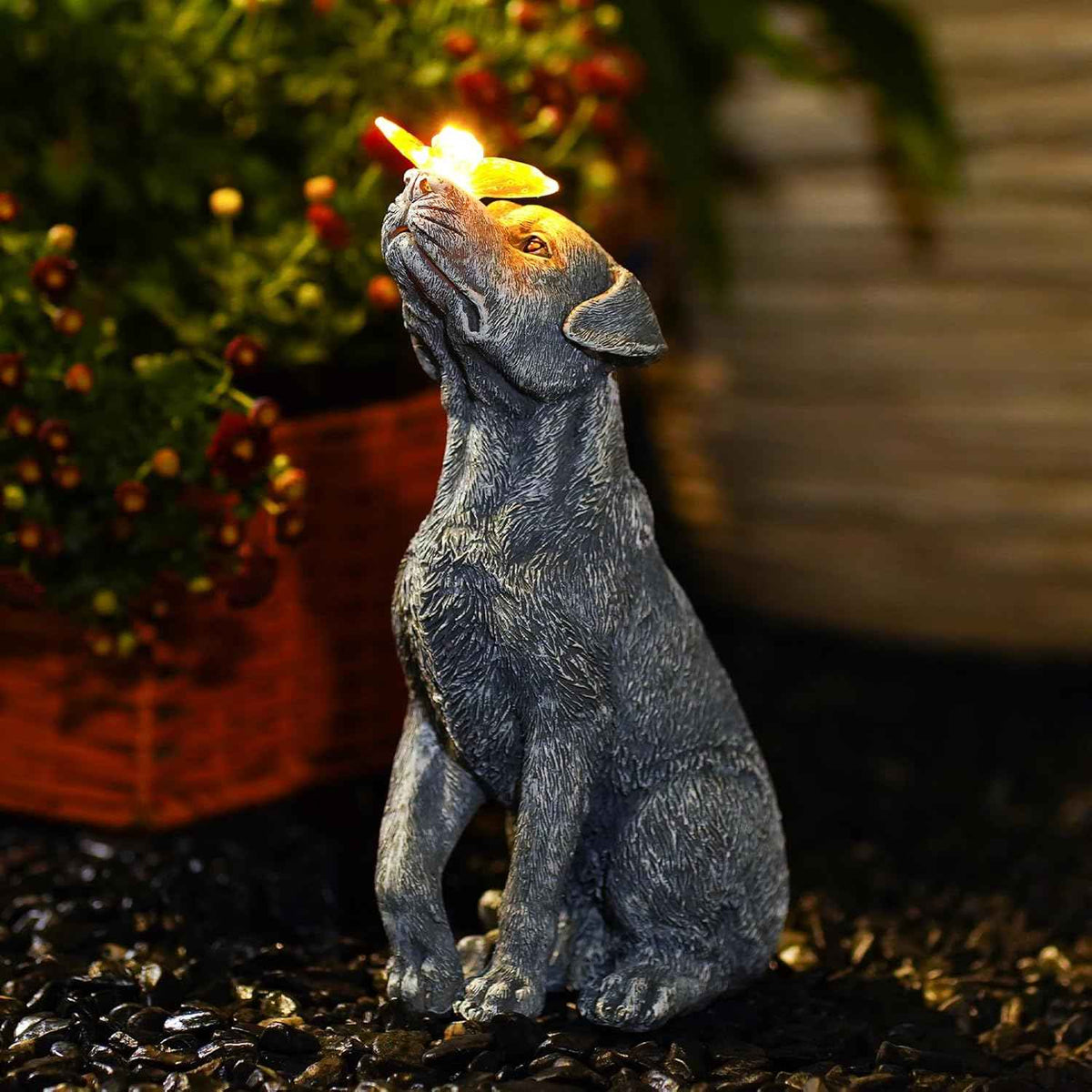 Garden Statue Dog Figurine Decor – Outdoor Decoration with Butterfly for Garden Yard Lawn Home Decor Outside : Memorial Gifts for Women Mom Grandma