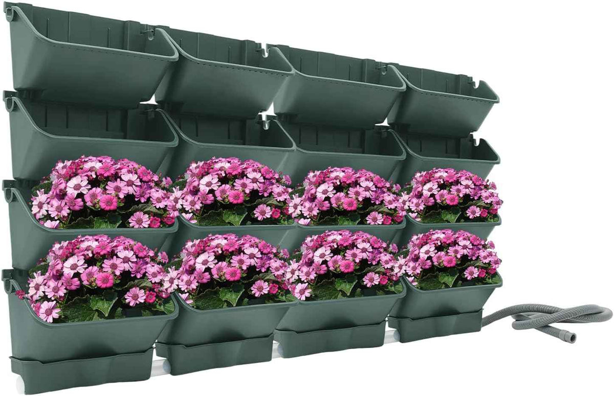 20 Pack Self Watering Wall Mounted Planter, Indoor and Outdoor Vertical Planter Wall Mounted Planter for Patio Outdoor Decor with Drainage Holes, Vertical Garden Planters for Indoor Plants- Army Green