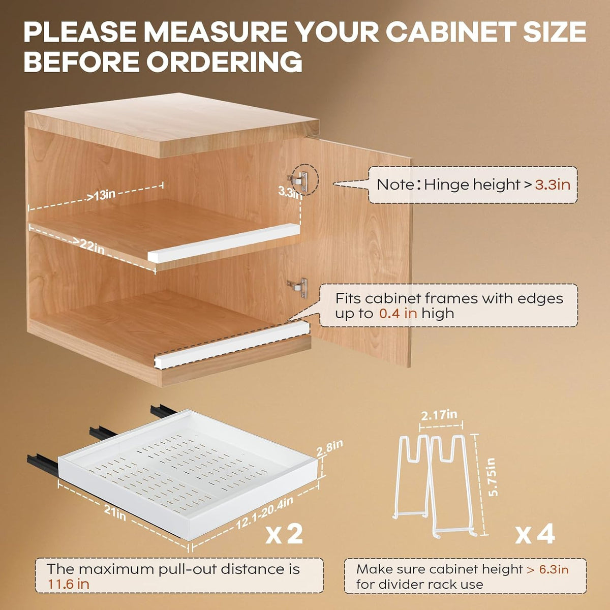 Seinloes 2Pack Pull out Cabinet Organizer 21"Deep with 4 Adjustable Dividers,Expandable（12.1"-20.4"W） Pots and Pans Organizer Under Cabinet with Raising Pad for Framed Cabinets,Slide out Drawers,White - Field & Nook