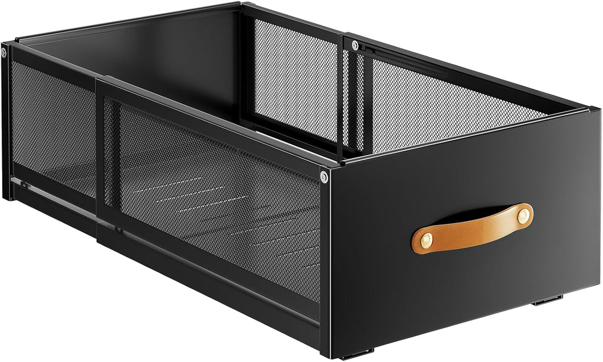 Pull out Cabinet Organizer, 2-Pack Expandable Depth(15.7"-21.7") with Raising Pad for Framed Cabinets, Heavy Duty Slide out Drawers,Roll Out Shelves for Kitchen, Pantry Organizers and Storage(Black) - Field & Nook