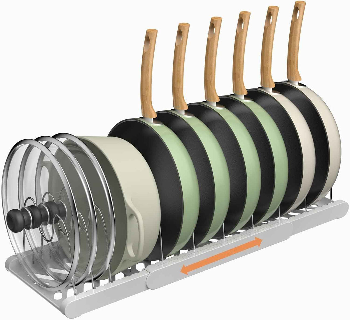 Expandable Pots and Pans Organizer, 9 Adjustable Slots, White