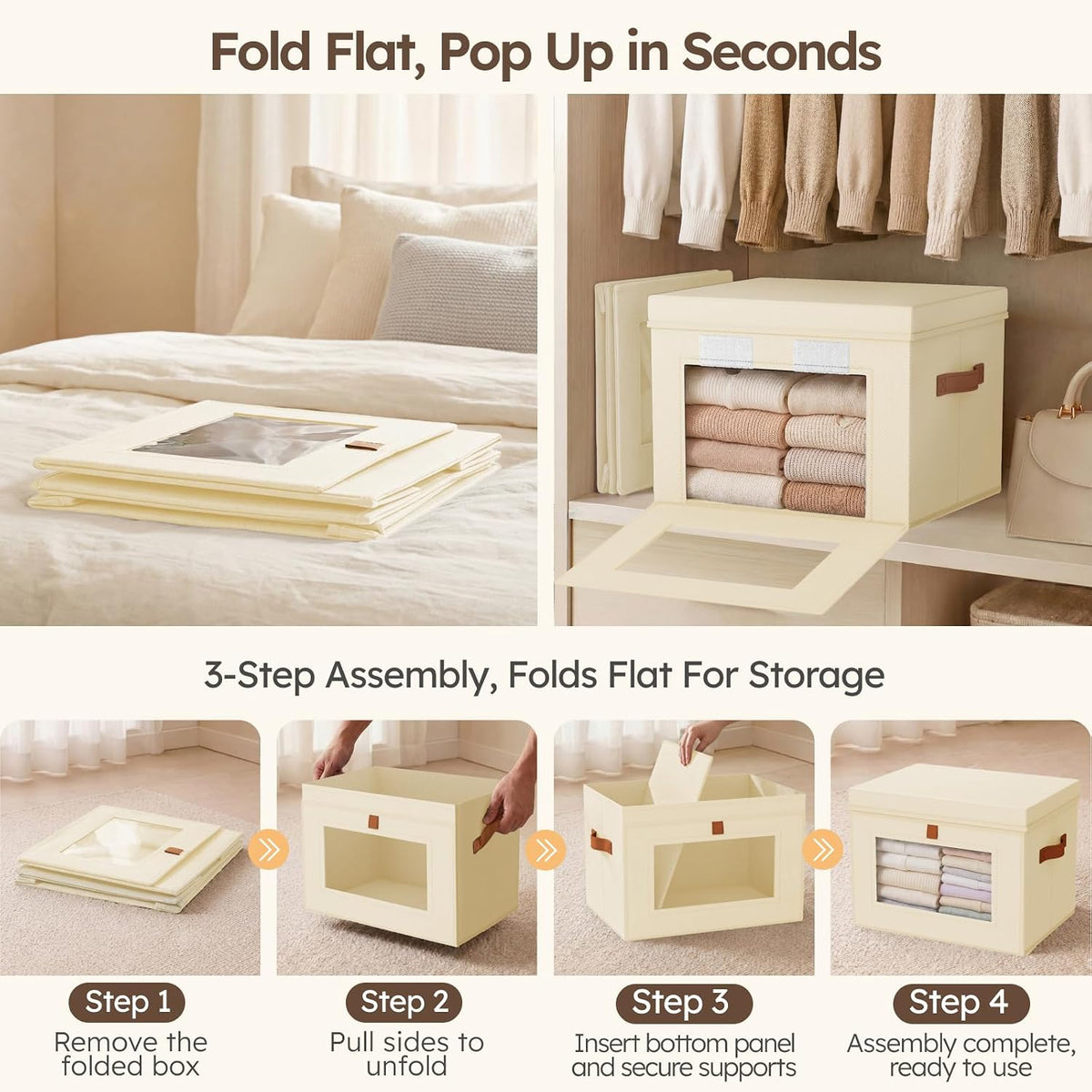 Storage Bins with Lids – Front Opening Storage Box with Clear Window & Handles - Field & Nook