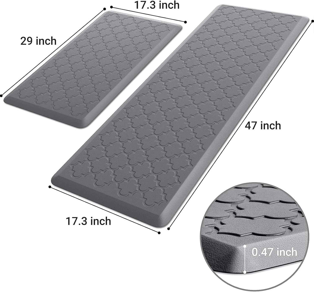 Kitchen Mat 2 PCS Cushioned Anti-Fatigue Floor Mat Standing Mat for Kitchen | 0.47" Thick Cushioned Memory Foam, Water Resistant, Non-Skid, Ergonomic Comfort Kitchen Rugs Sets for Sink Office Laundry