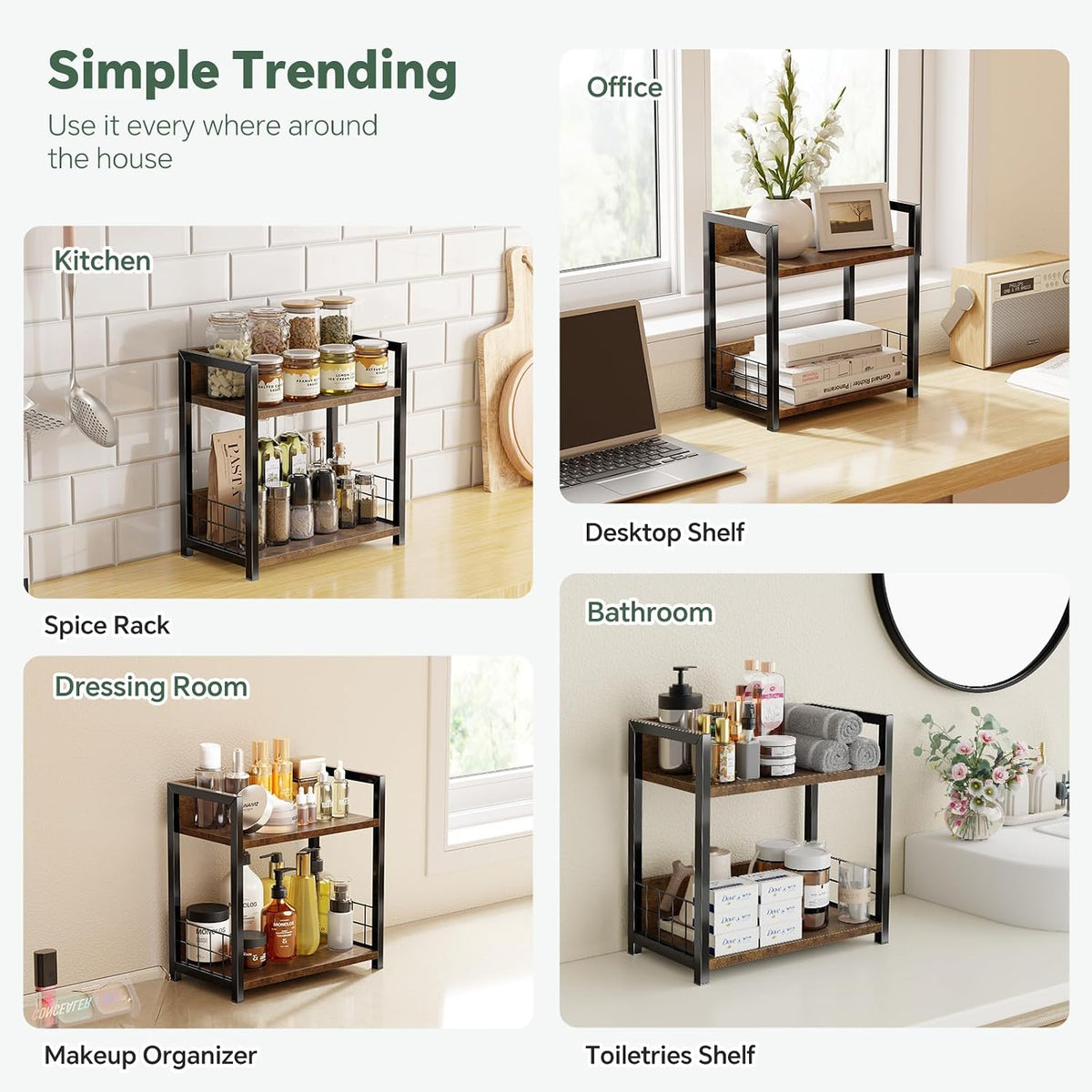 Countertop Shelf Organizer – 2-Tier Kitchen Spice Rack – Brown - Field & Nook