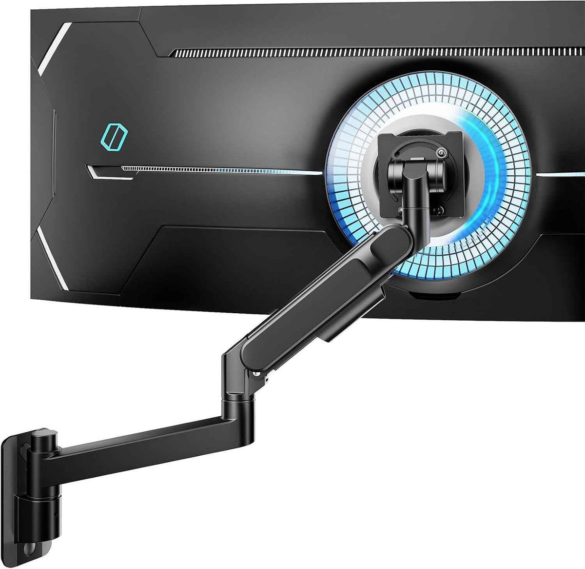 ARES WING Monitor Wall Mount for 24-57 Inch Ultrawide Screen, Black | Premium Heavy Duty Gaming Monitor Arm for 60 lbs, Full Motion Gas Spring, Bearing Head for Easy Adjustment, 75/100 VESA Mount
