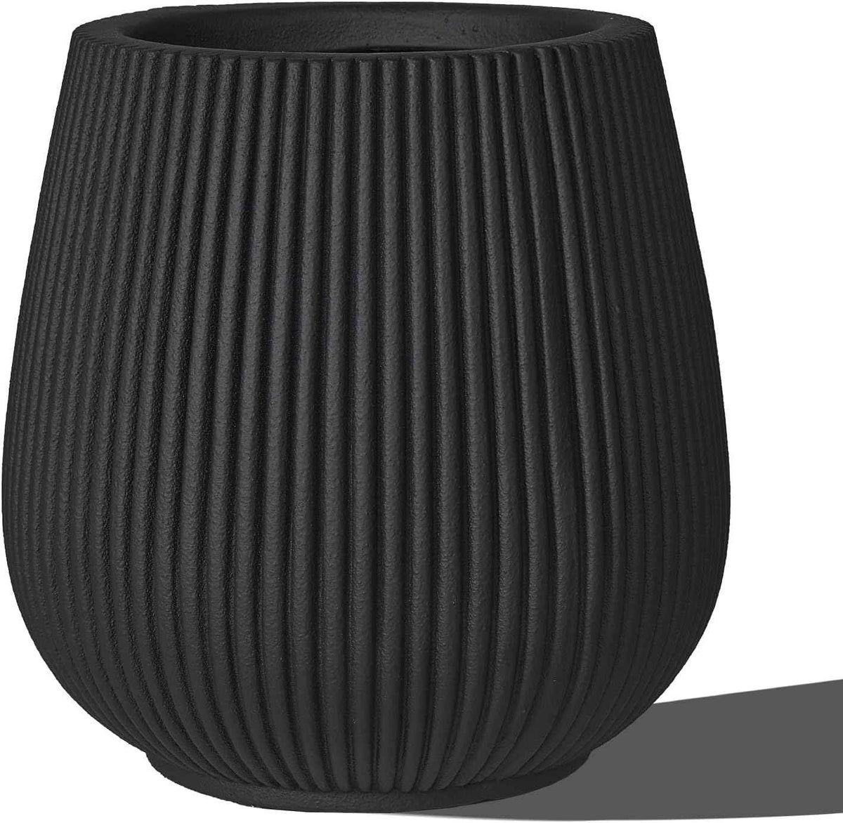 16 Inch Handmade Concrete Outdoor Planter - Classic Striped Design | Fiberglass & Composite Material | Durable for Commercial & Home Decor