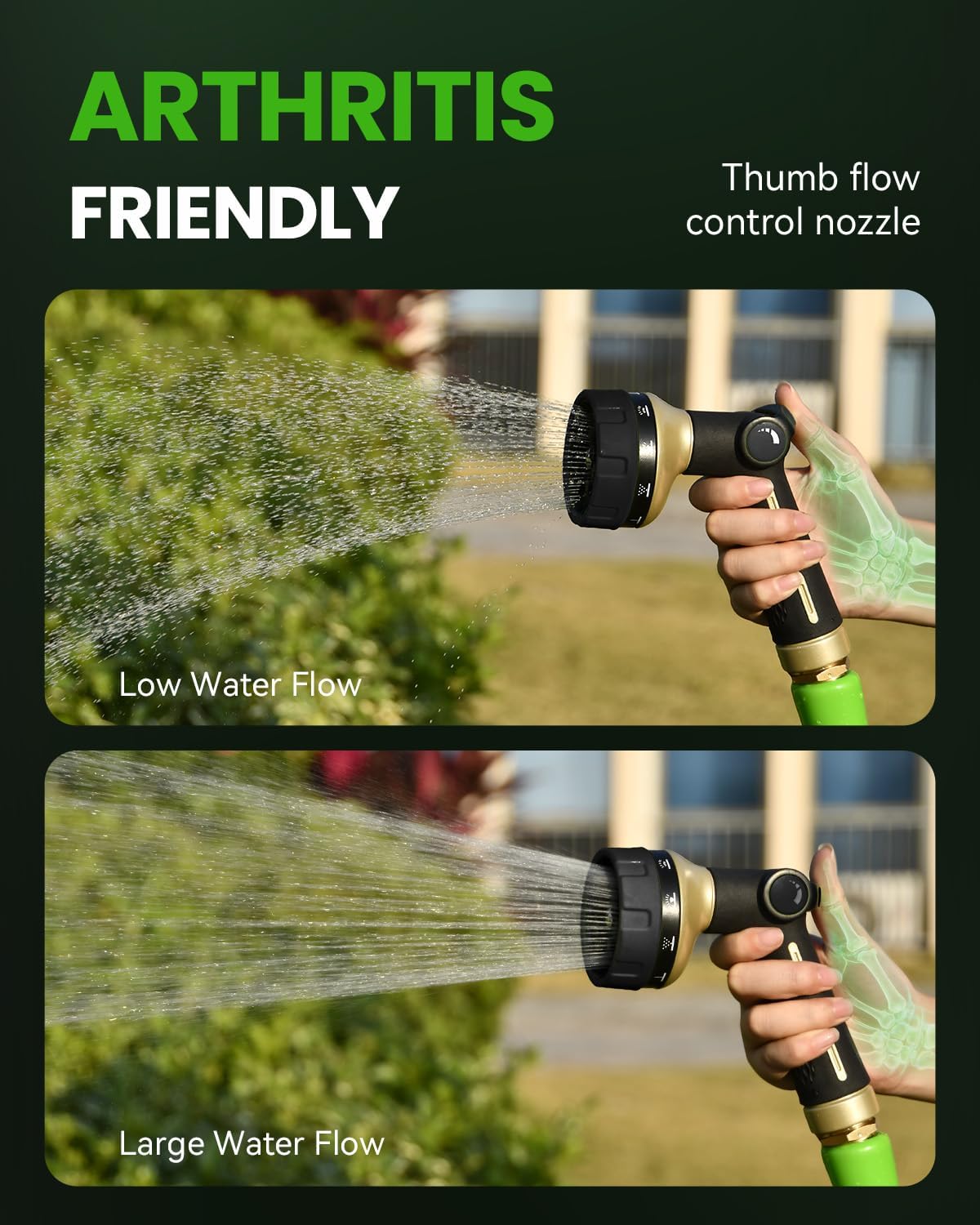 100% Metal 10-Pattern Thumb-Control Hose Nozzle - Field & Nook